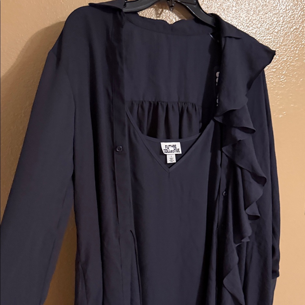 Chic Navy Ruffled Pajama Set - Picture 5 of 7